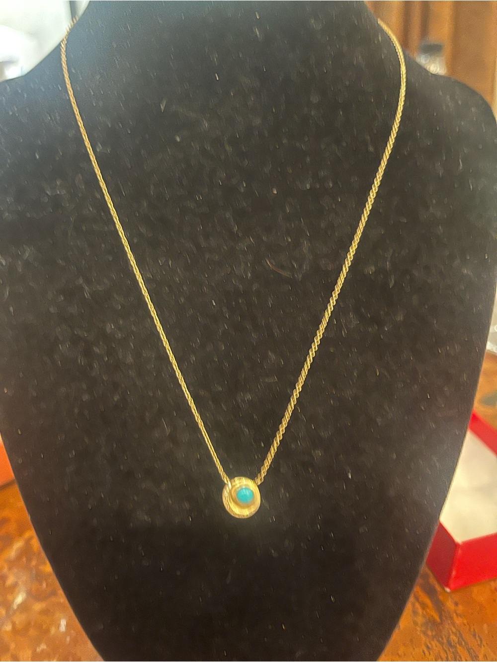 14K Gold Designer Pendant Necklace with Turquoise Center